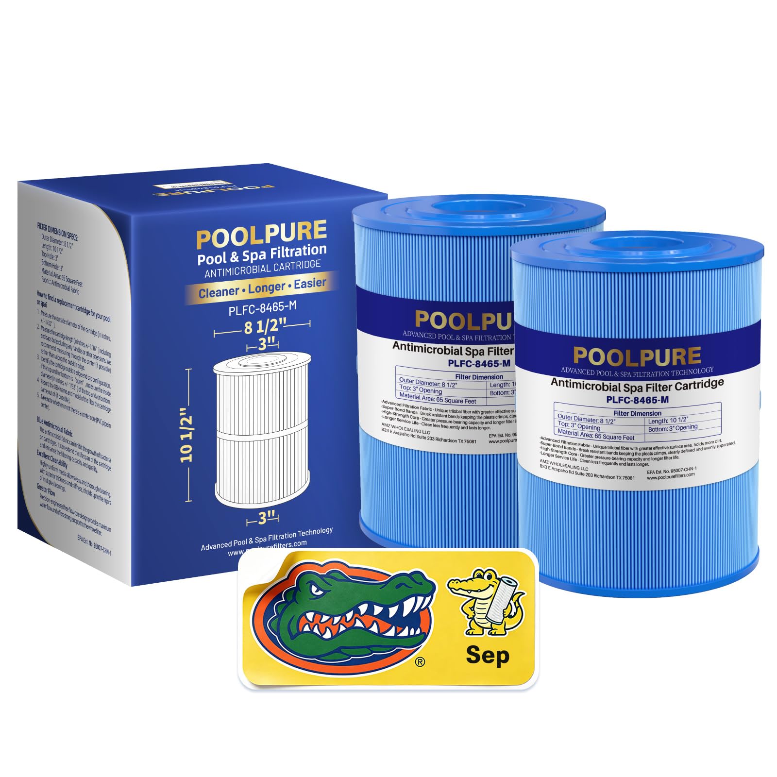POOLPURE Watkins 31114 Filtre de rechange antimicrobien certifié NSF-50, compatible avec Unicel C-8465RA, Pleatco PWK65-M, Filbur FC-3960M, 71827, 71828, filtre pour jacuzzi 65 m²