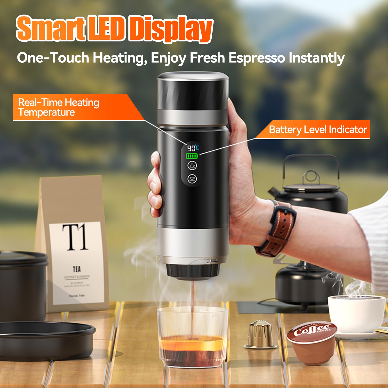 Machine à Cafe Portable, Cafetière Portable Chauffage Électrique, Machine a Expresso 20 bars Pour Maison, Camping, Voyage, 3 En 1 Compatible Avec Café Moulu Et Capsules NS, Réservoir D'eau De 80 ml