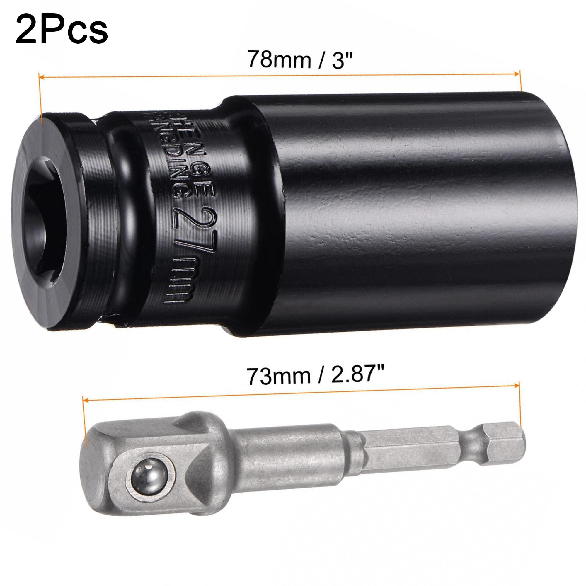 TA-VIGOR 1/2" Drive Socket Accessory Set, 27mm 6-Point Deep Impact Sockets 3" Length and 1/2" to 1/4" Hex Shank Adapters - Image 2