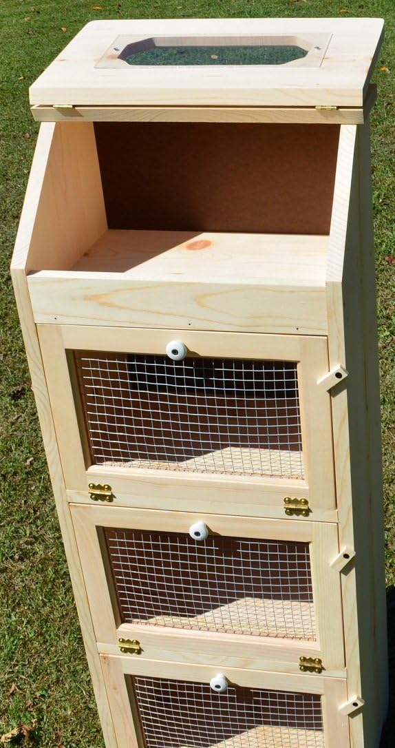Amish Handcrafted Solid Pine Bread Box and 3 Door Vegetable Bin. Measures 16.5" L X 11" W X 43.5" H.
