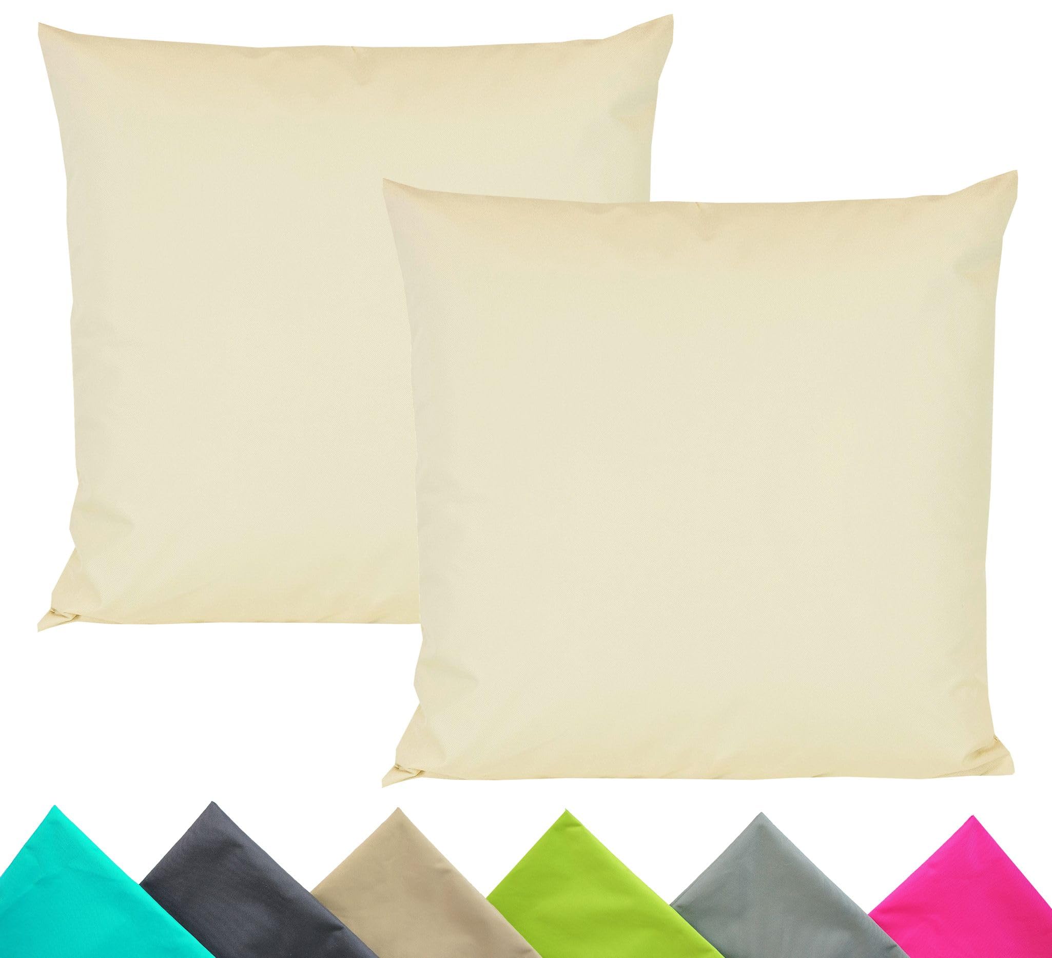 JACK 2er Set 40x40cm Outdoor Kissenhülle Kissenbezug Wasserfest Sitzkissen Lounge Kissen Garten Stuhl Lotus Effekt, Farbe:Beige