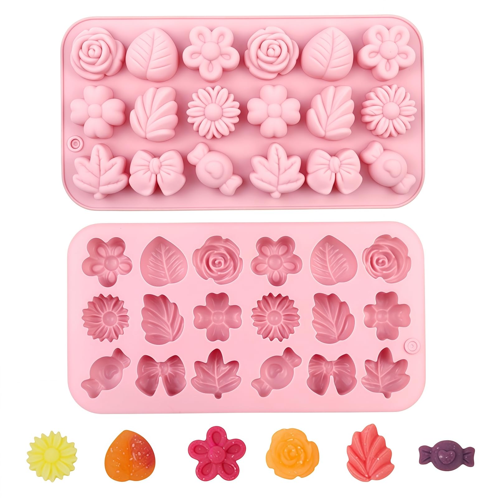 Samheng 2 Pcs Silicone Flower Moulds, Daisy Tulip Chocolate Moulds, 18 Cavity Diy Candy Mould For Baking Gummy Jelly Ice Cube Desserts