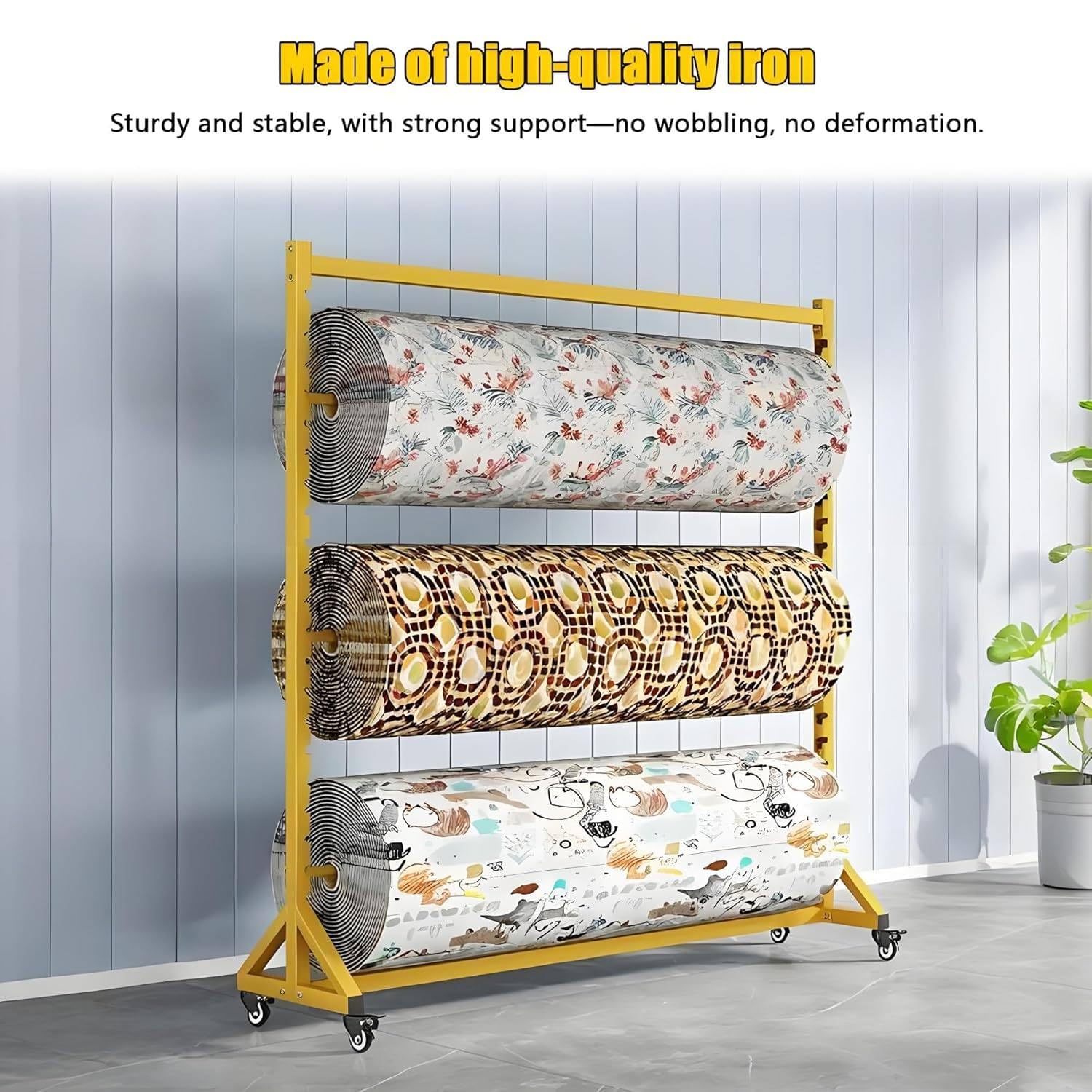 Estante móvil para Almacenamiento de Vinilo, exhibidor de muestras con Ruedas 150cm-4rods | para papel tapiz, película para ventanas, soporte organizador de acero resistente,adecuado para tiendas y talleres
