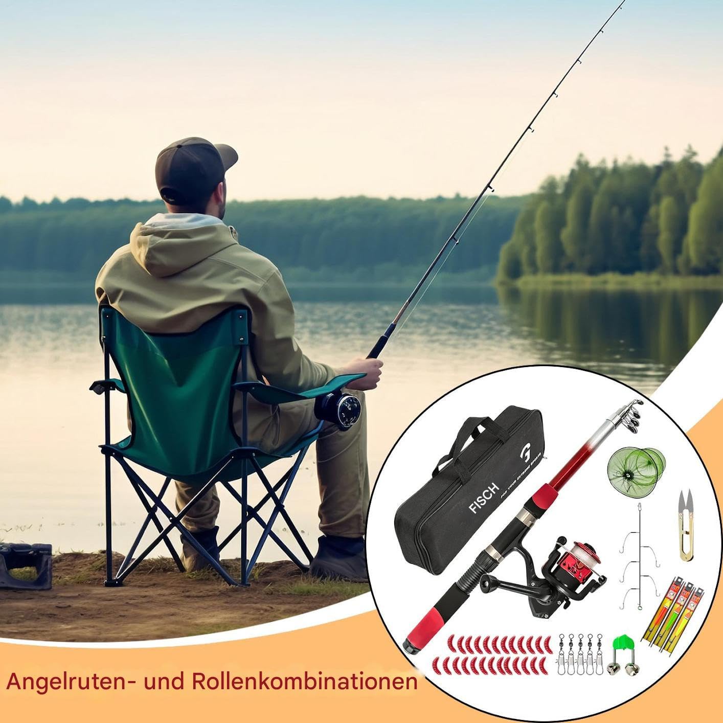 Set di canna da pesca e mulinello da pesca, telescopico, portatile, con