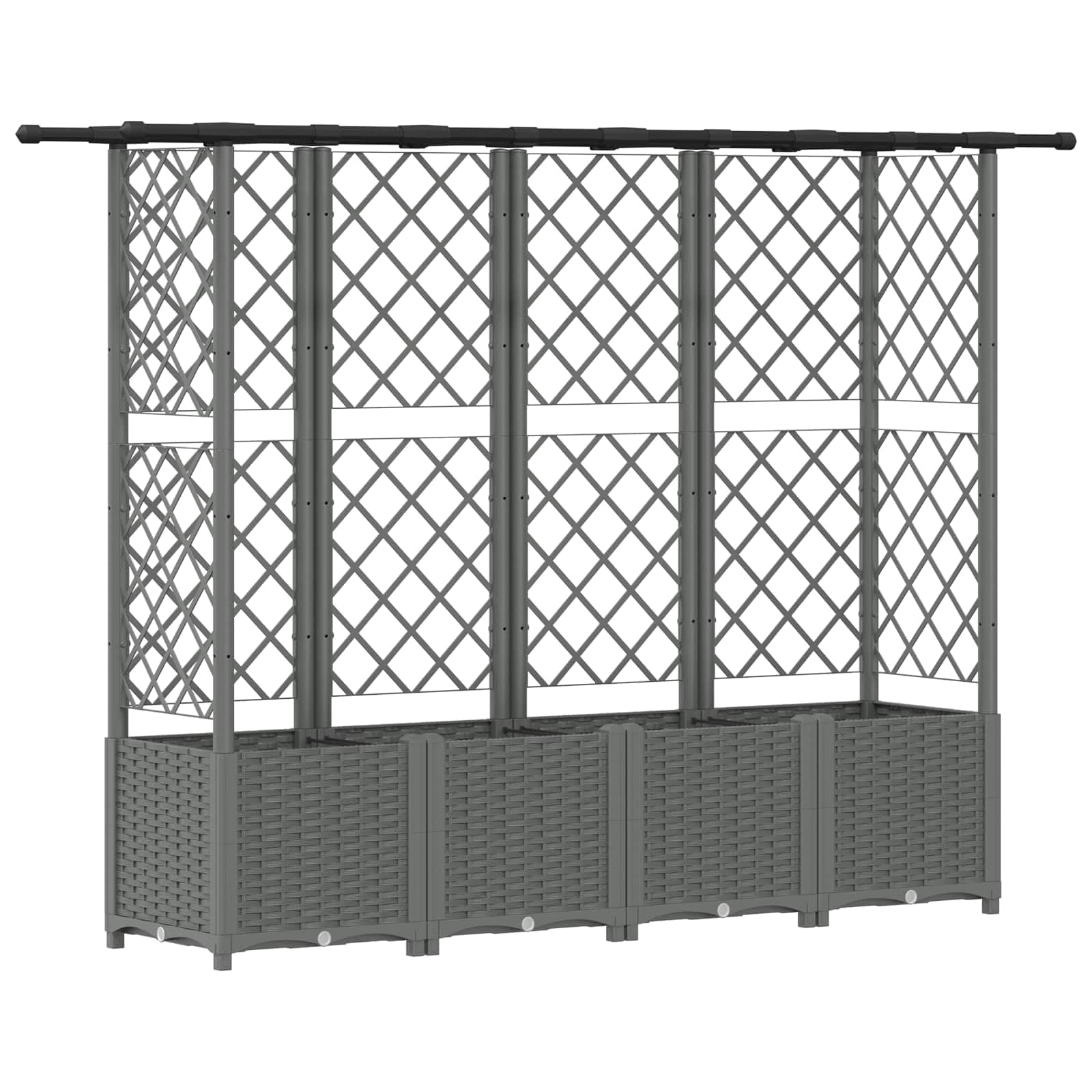 Aiuola rialzata con traliccio e tetto, grigio chiaro, 202 x 40 x 136 cm, in polipropilene | Fioriera flessibile per balcone e terrazza con aiuto per arrampicata integrato e pratico sistema di drenaggio.