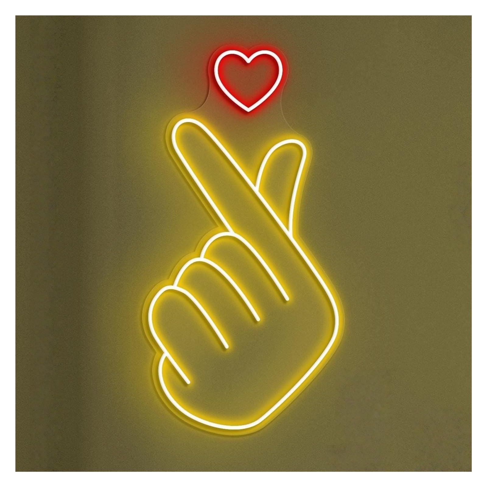 RONGCH Hanging Art Signs Finger Heart Neon Sign Handmade, Suitable for Bedroom Decor with Brightness Adjustable 44cm