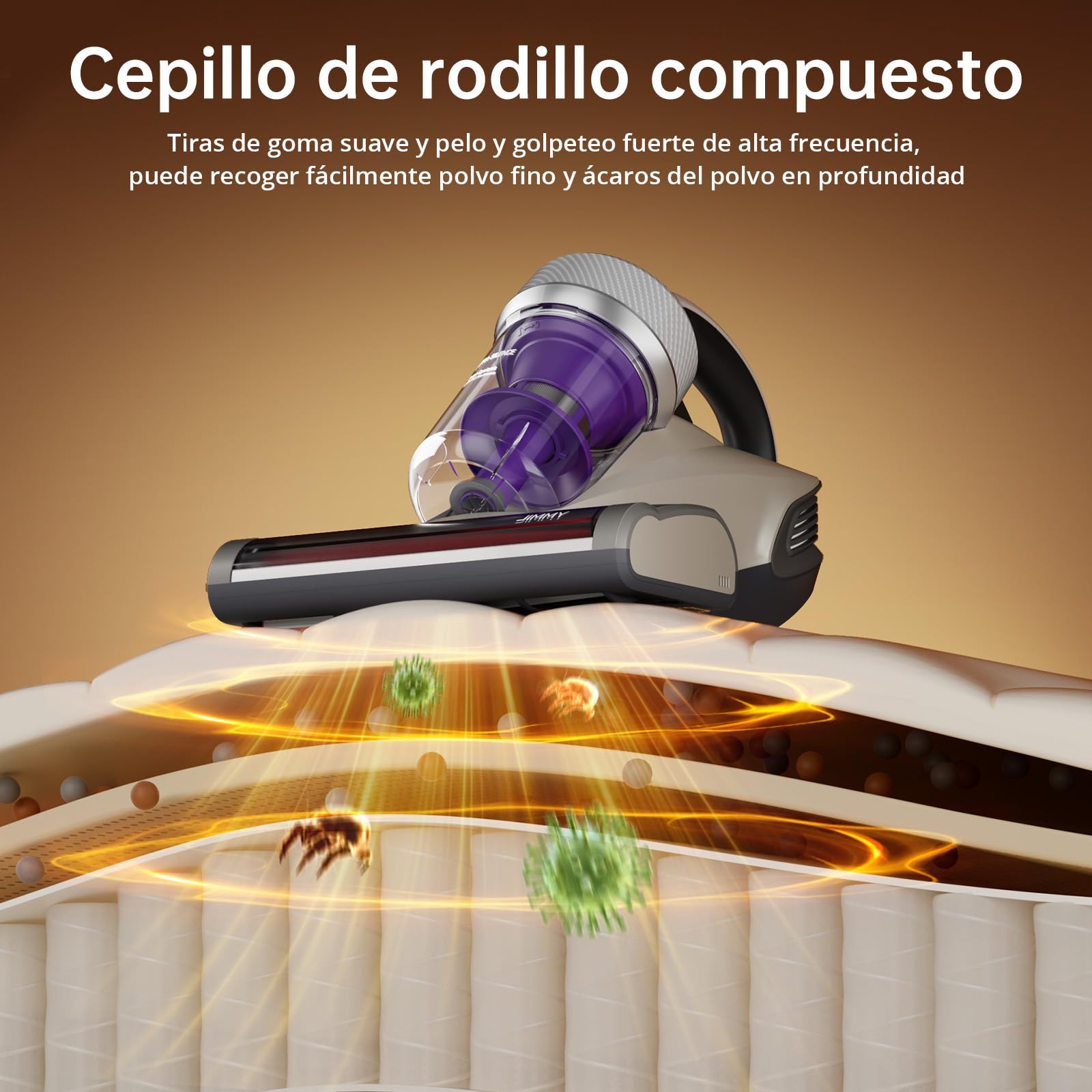 Jimmy JV35 Aspirador Antiácaros 700W con Luz UV-C, Golpeteo Fuerte y Aire Caliente, Portátil para Colchones, Camas y Sofás