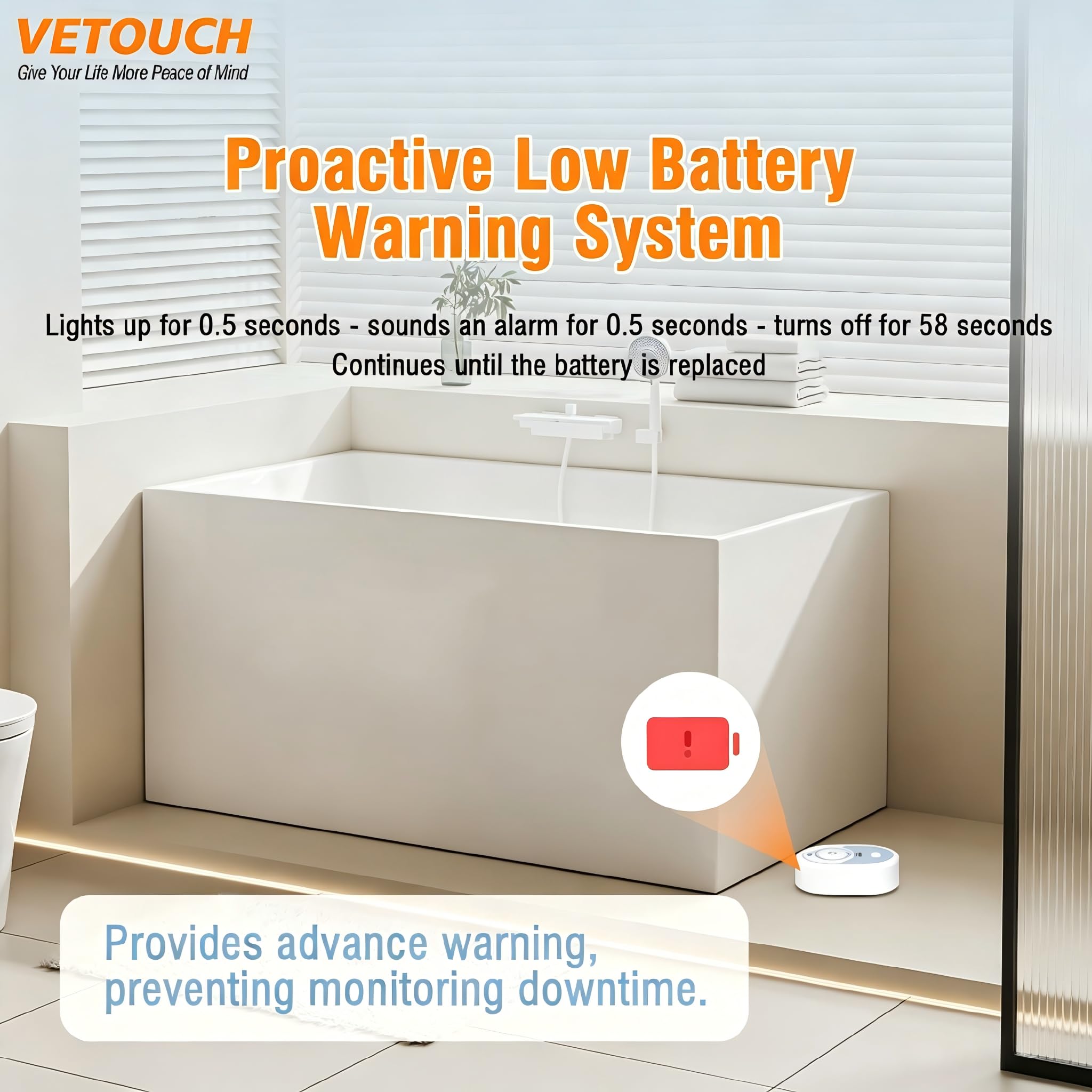 Detector de fugas de agua con alarma fuerte, sirena de 100 dB y flash LED, alarma con sensor de agua para el hogar, sótano, bomba de sumidero, cocina, baño, RV, calentador de agua, interior y