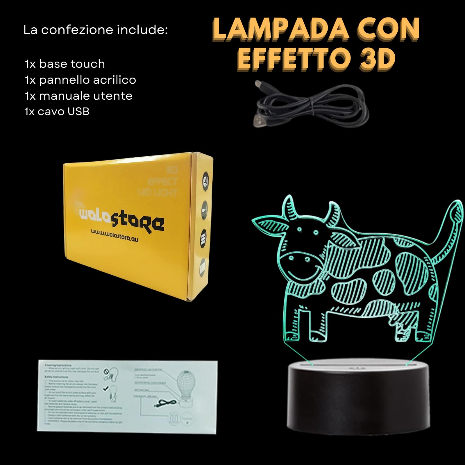 Lampada da tavolo a forma di mucca, luce notturna da fattoria, piccolo