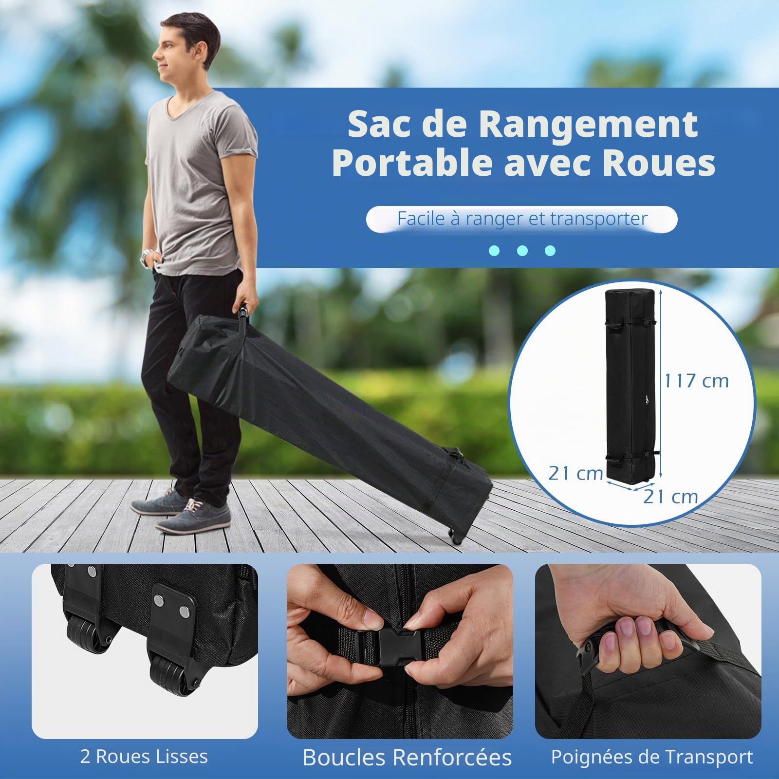 COSTWAY Tonnelle de Jardin Pliante 3x3m avec Parois, Pop up, Protection UV 50+, Imperméable, Tente de Reception Pliable, 4 Côtés et 4 Sacs de Sable, Sac à roulettes, pour Camping Fête (Blanc)