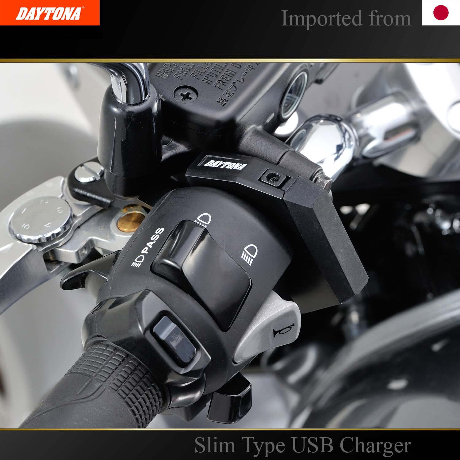 DAYTONA Motorcycle USB Charger Slim Type (2 Port) - Handlebar Clamp, Water Resistant Cover, Fast Charging 5V/2.4A Output, Fits 7/8