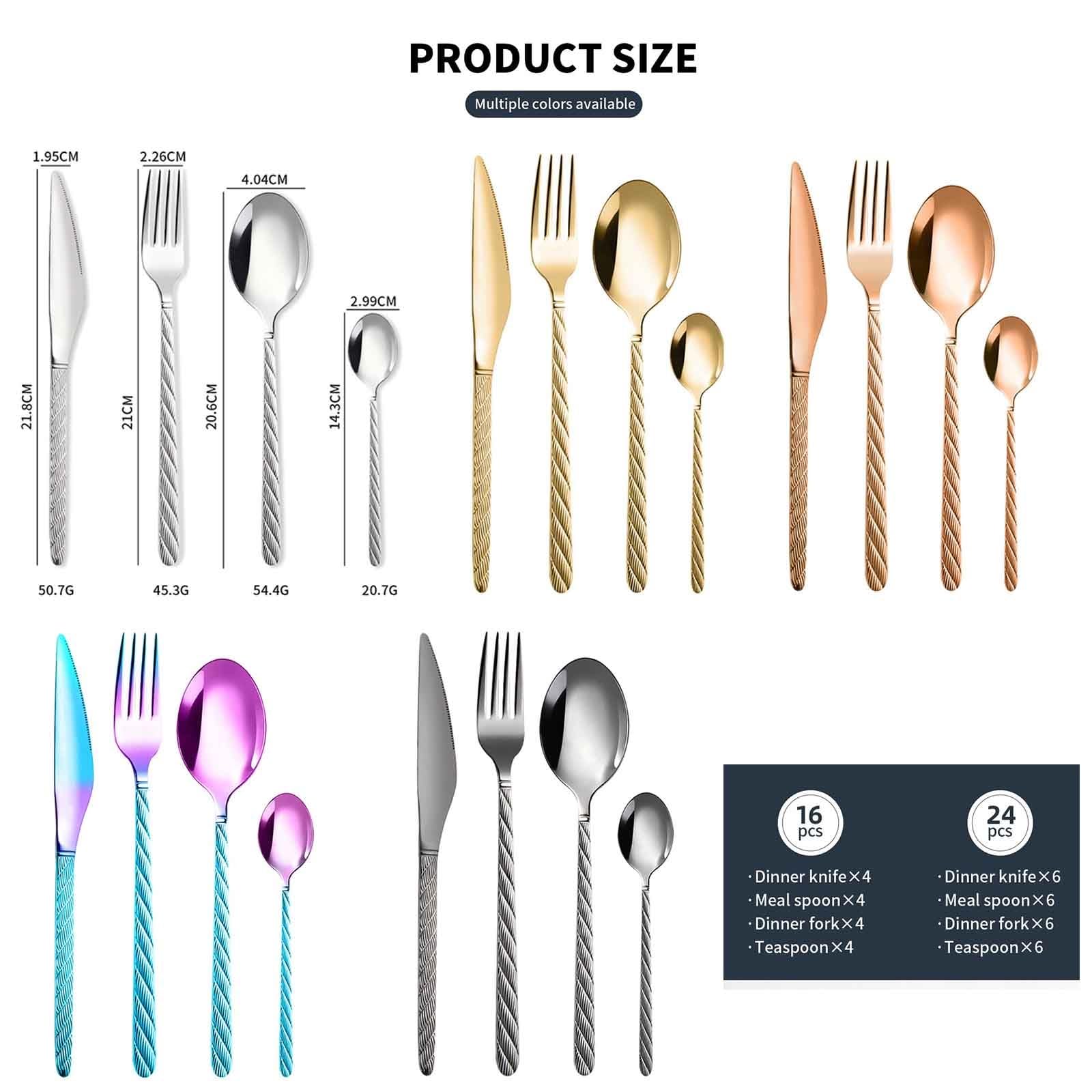 Couverts De Table 16/24 Pieces, Couverts Martelés En Acier Inoxydable Avec Couteau, Fourchette, Cuillère, Couverts Pour 4/6 Personnes Pour La Maison/restaurant/fête(Iridescent,16pcs)