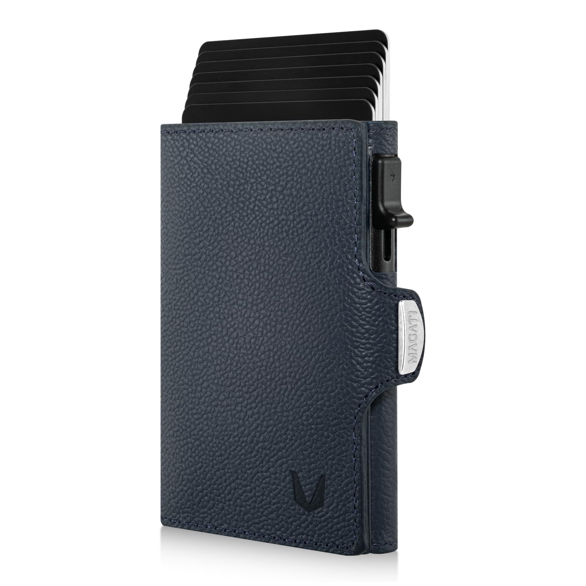 MAGATI Slim Wallet Zani aus Leder mit Fundservice, Kartenetui - Geldbörse mit Münzfach & RFID Blocker, Portmonee mit Kartenhalter & Geldscheinfach, Blau