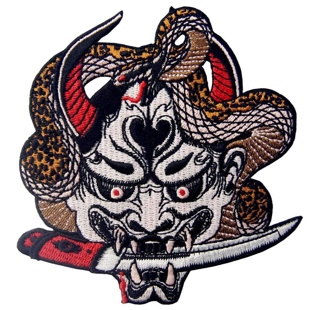 Patch brodé en forme de Hannya Oni Masque, à coudre ou à coller avec fer à repasser