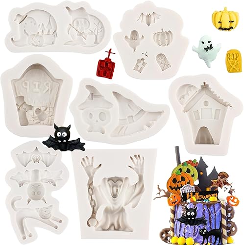 Moldes de Halloween para casa embrujada de calabaza, moldes de silicona para gato, cráneo, murciélago, fantasma, caramelo para decoración de