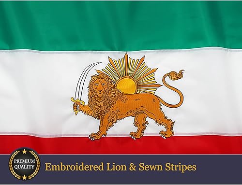 Miniatura 2 de Homissor Bandera de Irán antigua con flecos, banderas persas históricas bordadas de 3 x 5 pulgadas, bandera de sol de león iraní, borla cosida,