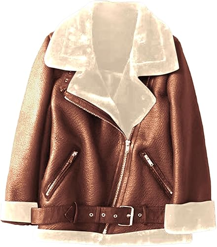 Miniatura 33 de JOFOW Chaquetas de gamuza para mujer, con solapa, cuello de vellón, con cinturón, forro de franela, abrigos, holgados, a la moda, talla extra grande