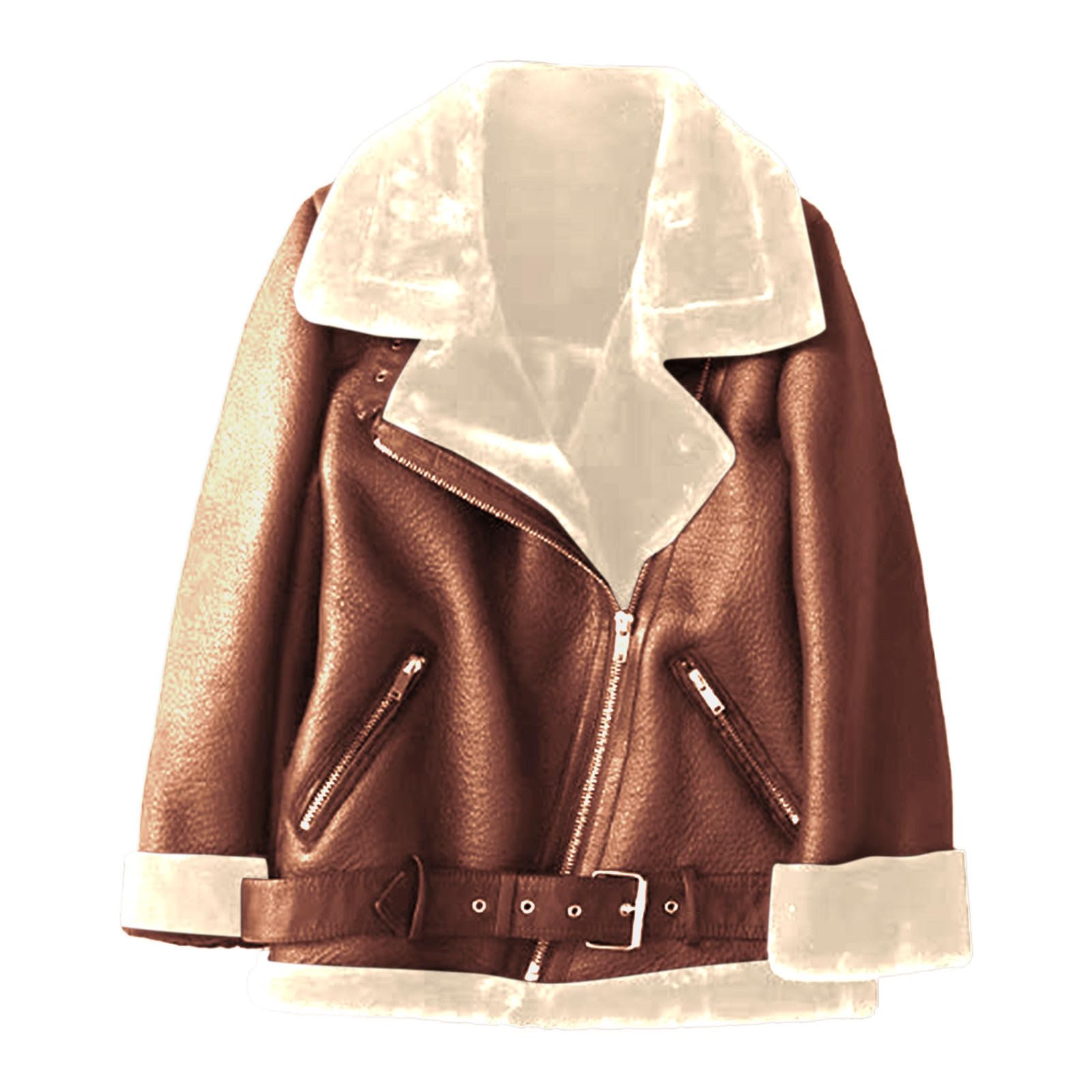 Bikerjacke Damen Leder - Winterjacke Damen Warm Gefüttert Fleece