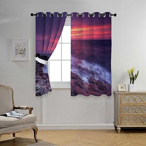 Miniatura 2 de Cortinas para Cocina Coast Beach Seascape Divisor de cortina para separación de habitación, oscurecimiento de habitación, 55 pulgadas de ancho por