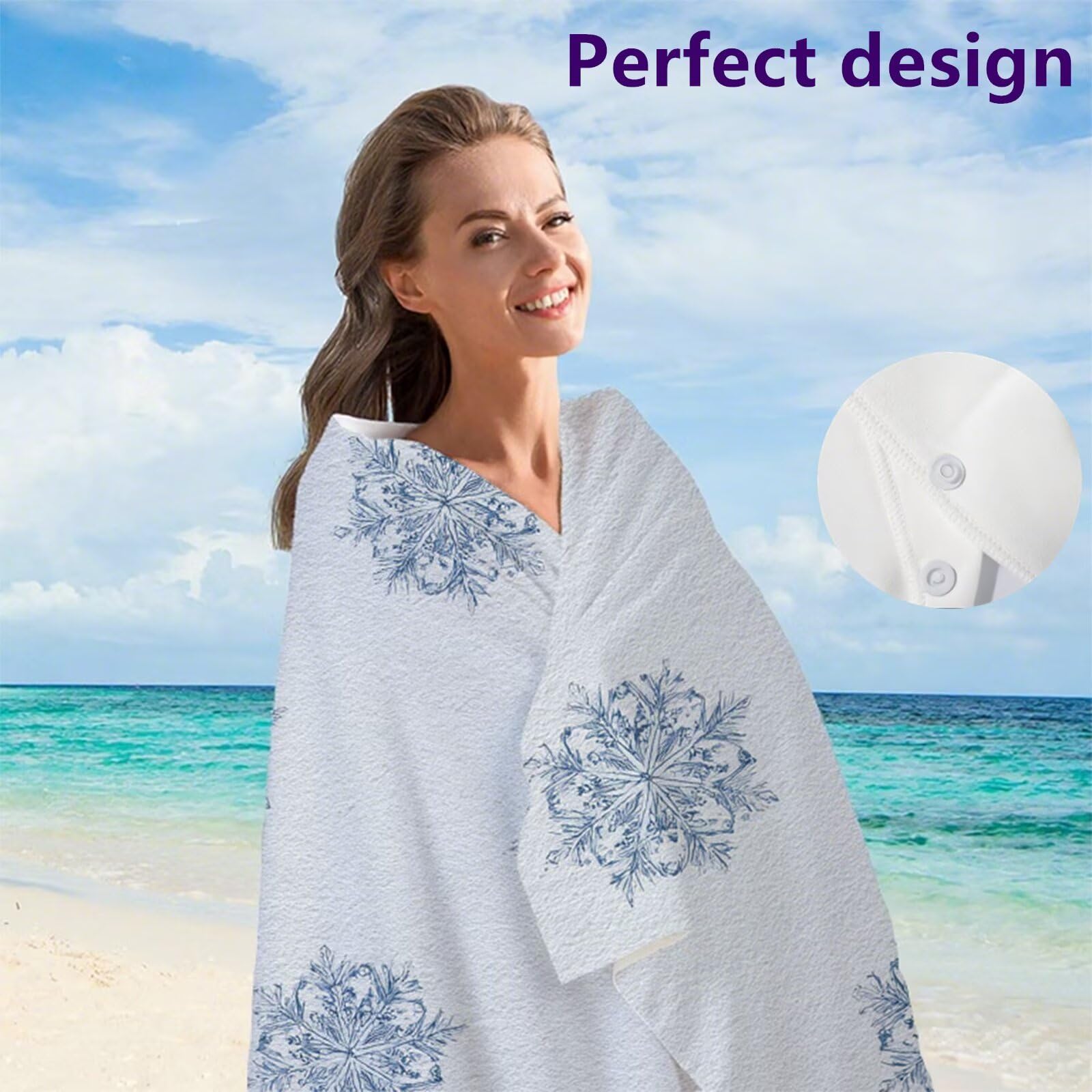 Telo Mare Microfibra 90x180 cm Telo Mare Grande, Asciugamano Palestra Assorbente Asciugatura Rapida, Asciugamano Mare Antisabbi Stuoia Spiaggia per Piscina, Campeggio, Viaggio - Fiocchi Neve G1-366