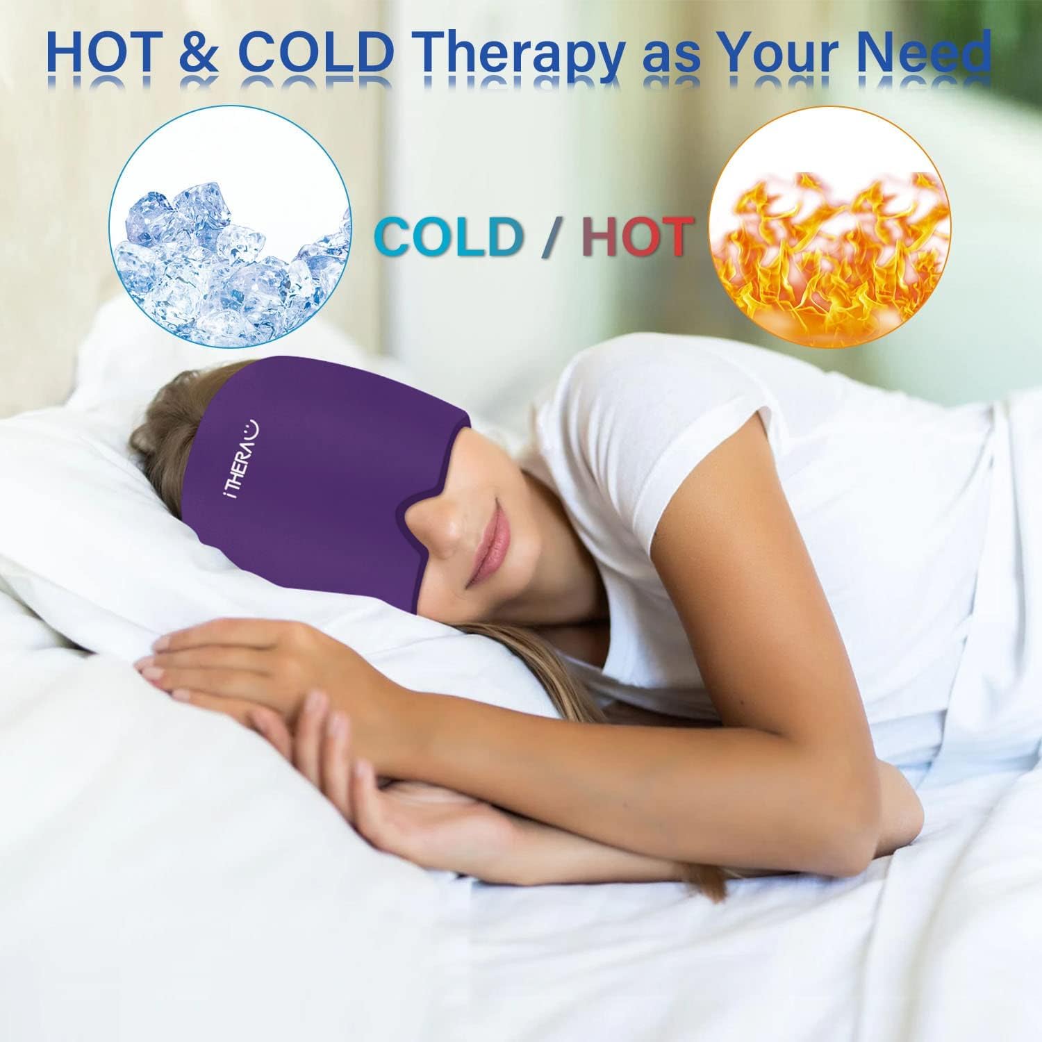 iTHERAU Gorro Migraña - Mascara Migraña - Gorro para Migrañas y Dolores de Cabeza - Gorro Frio para Migrañas Alivio Gorro - Gorro de Gel para Alivio de Dolor, Cefalea Neurológica, Estrés Relajante