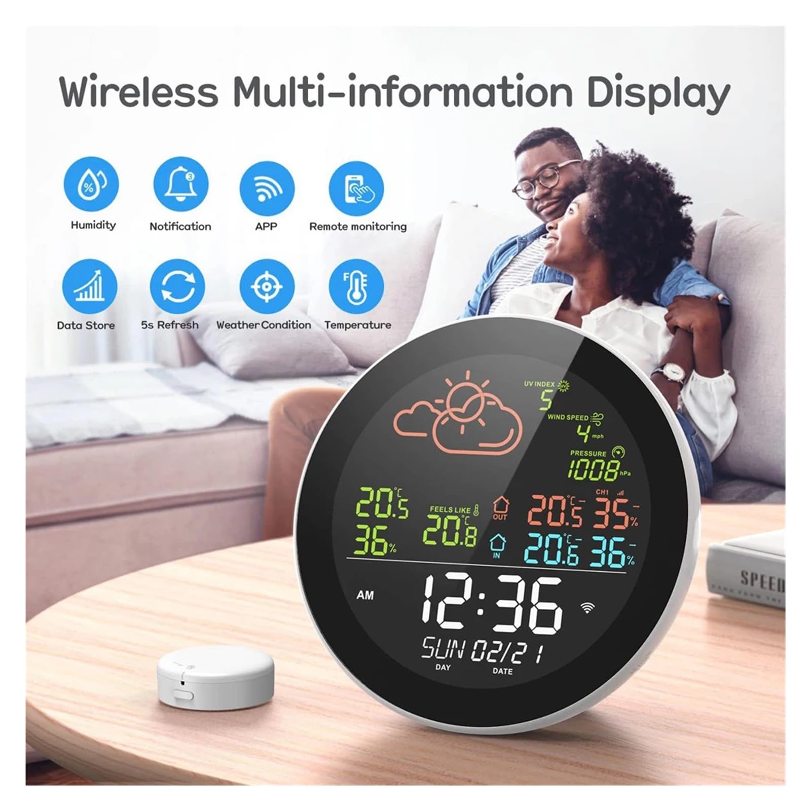 Tuya WIFI Stacja Pogodowa Zegar Stołowy Zewnętrzny Tester Temperatury W Pomieszczeniach Prognoza Pogody Wielofunkcyjny Termometr Higrometr Wysoka DokłAdność(Type A 3 Sensor)