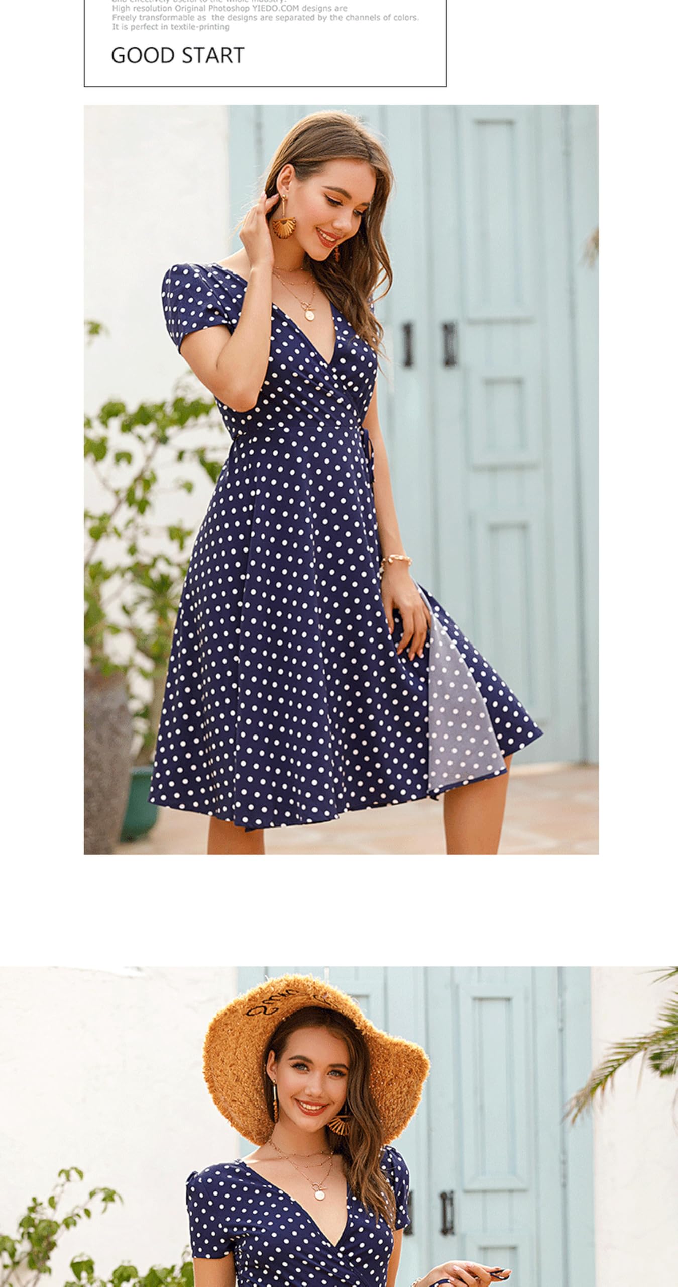 Vestidos Mujer Vestido de Primavera para Mujer Manga Corta Cruz Wrap Casual Midi Sol Vestidos YYEFNMAZ