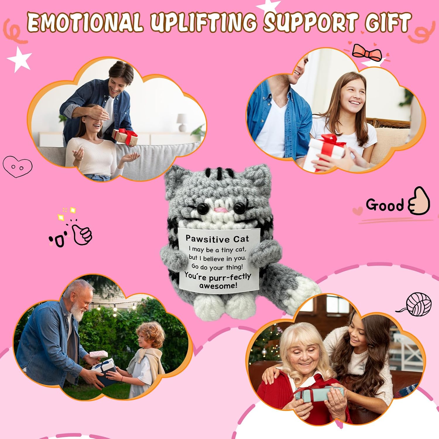 Mini Crochet Cats Gifts for Cat Lovers, Positive Crochet Animals, Inspiring Mini Cute Cats Decor Gifts for Best Friends - Image 5