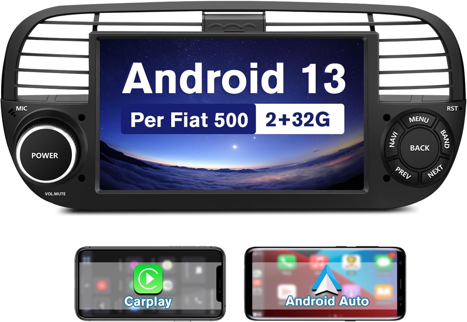 Autoradio Per Fiat 500 2007-2015 - 7 Pollici Con Wireless CarPlay E Android Auto, Colore Bianco - Foto 9
