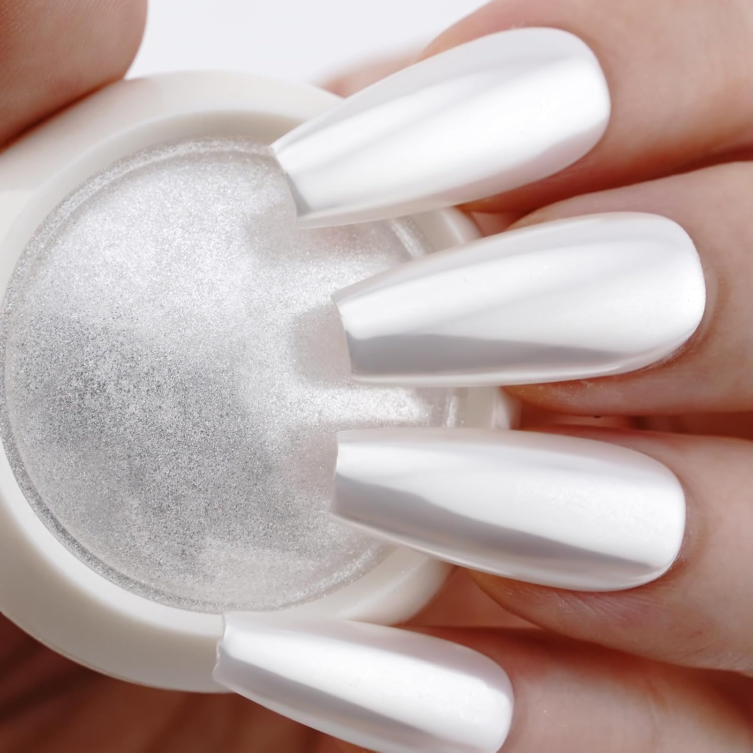 White Pearl chrom proszek do paznokci, efekt perłowy, błyszczący puder do paznokci, Nail Art Chrome Nail Powder