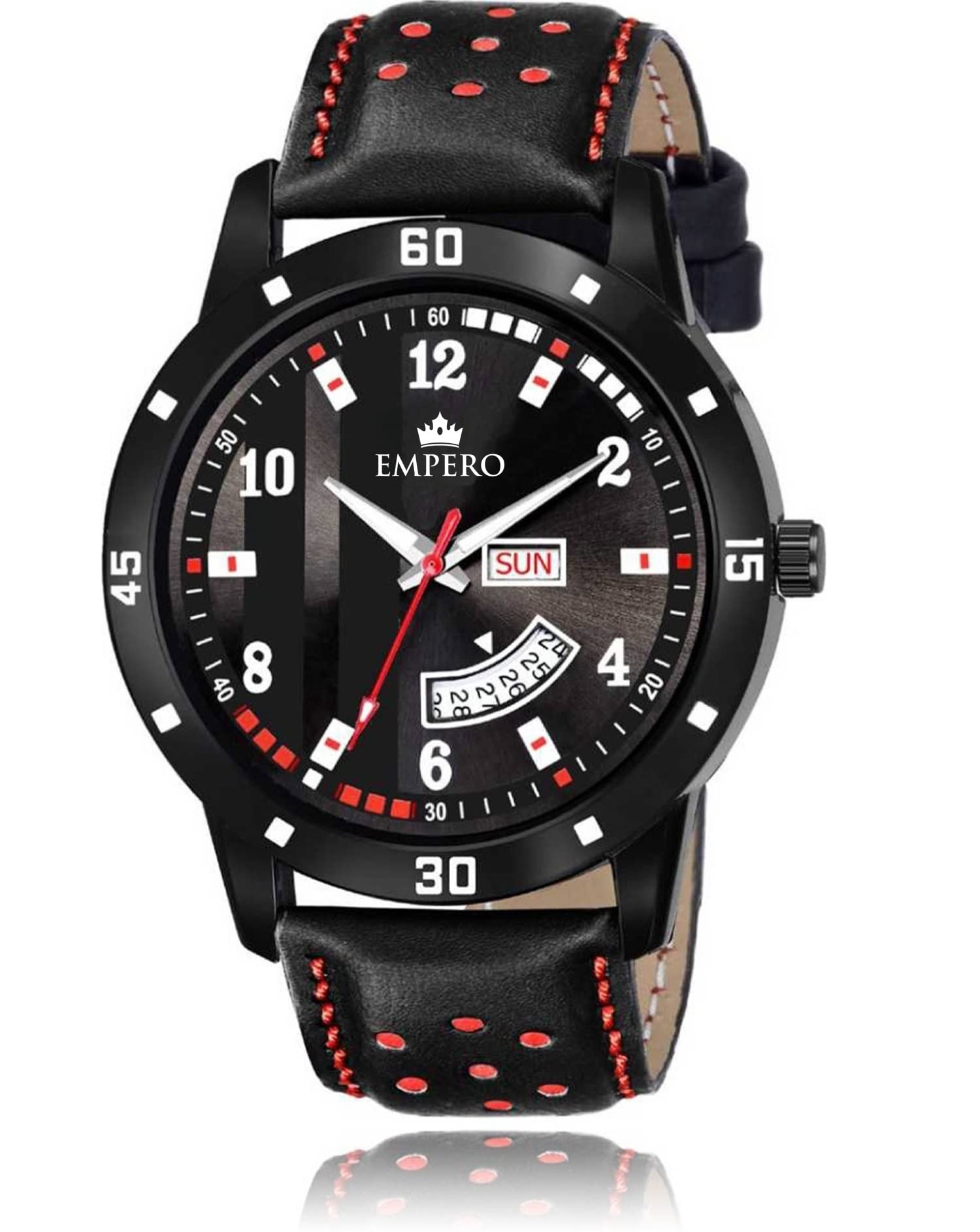 EMPERO-102 Black Leather Day and Date Analog Mens Watch (B0C1P1L5PV) Amazon Price History, Amazon Price Tracker