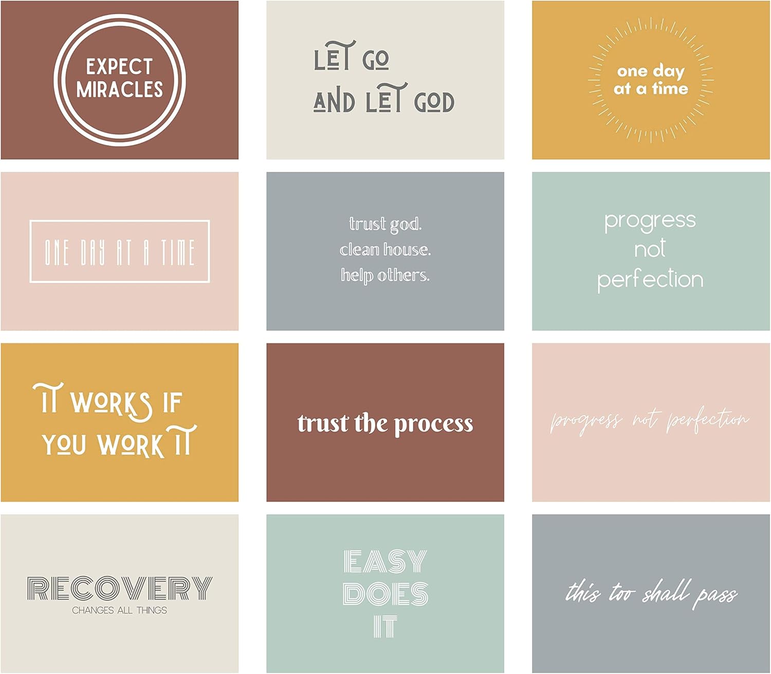 Sobriety & Recovery Encouragement Assorted Card Pack - Pack of 24 - Anniversary, Congratulations, Spirituality Cards - 2 of Each with Envelopes, Positivity Cards