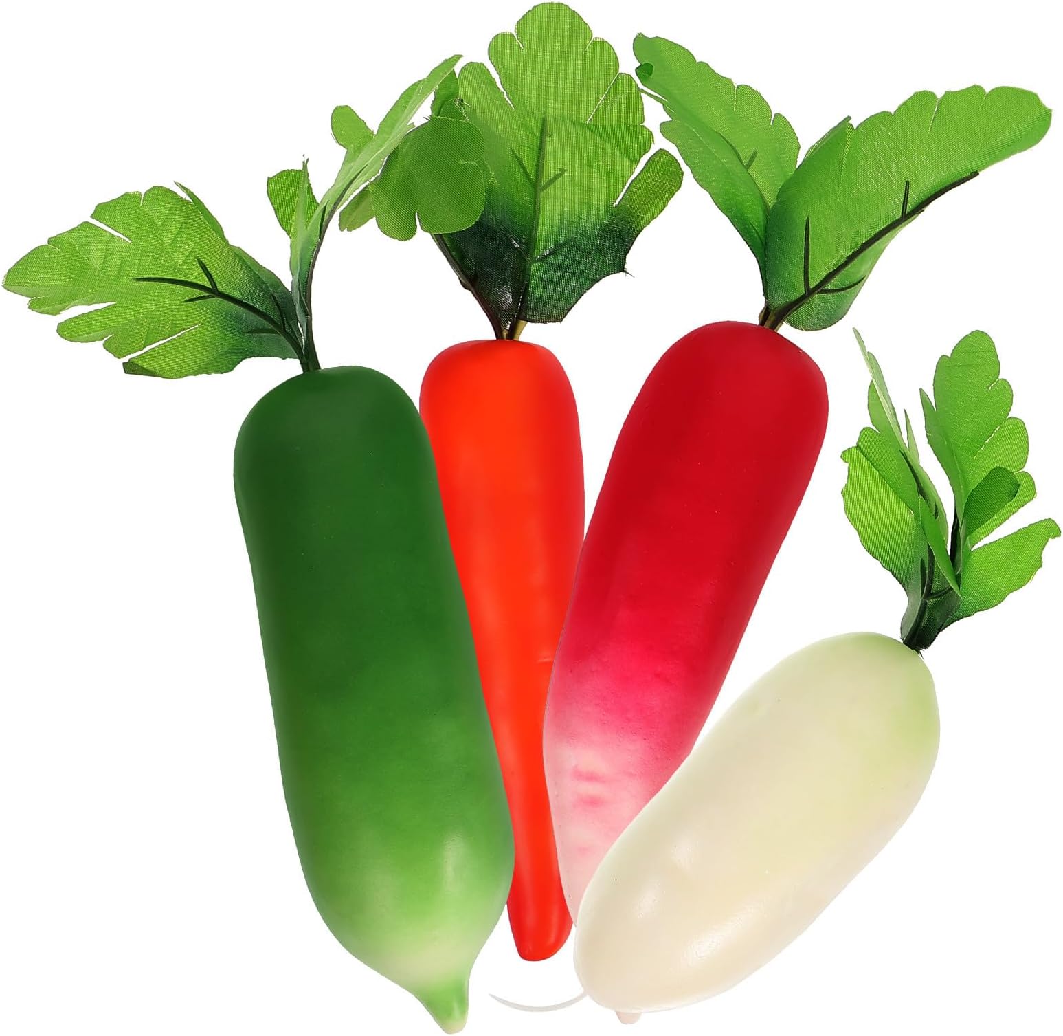 4Pcs Realistic Artificial Vegetable Set Small White Radish Large Water Radish Carrot Fruit Simulated Food Cognition for Early Learning and Home Décor