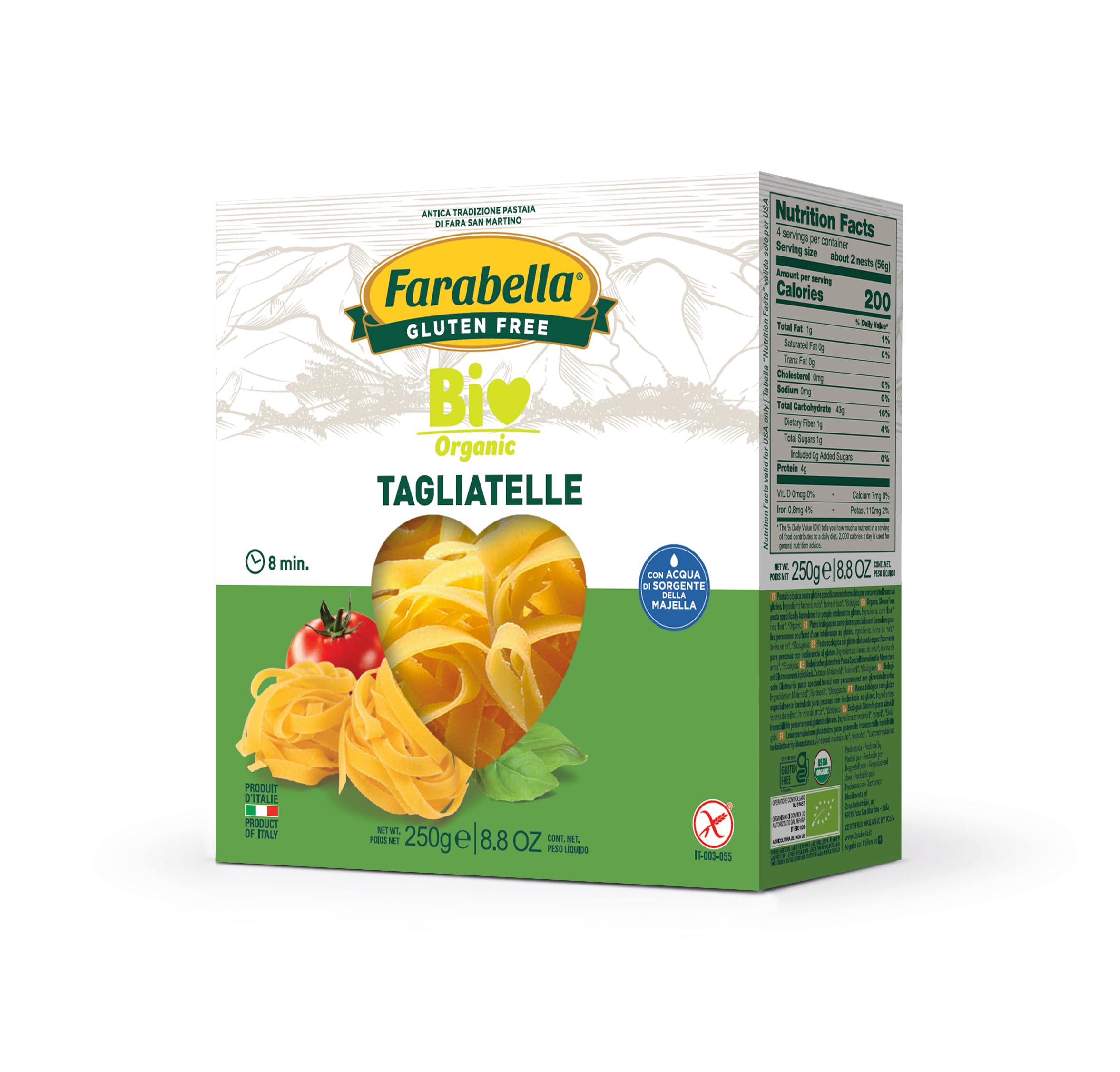 Gluten Free Tagliatelle Pasta from Italy - 8 oz, Long Flat Ribbons of Noodles from Corn & Rice - Perfect for Celiac, Vegan & Paleo Diets, Healthy & Delicious Alternative to Regular Pasta