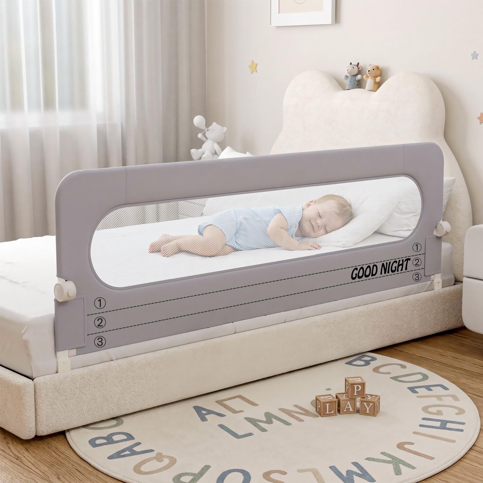 Toddler Bed Rails for Baby, Foldable Bed Rail for Toddlers, Portable Baby Bed Rails Guard Bumper for Twin, Queen, King, Full Size Beds (1 Side:70.8"(L)) - 2