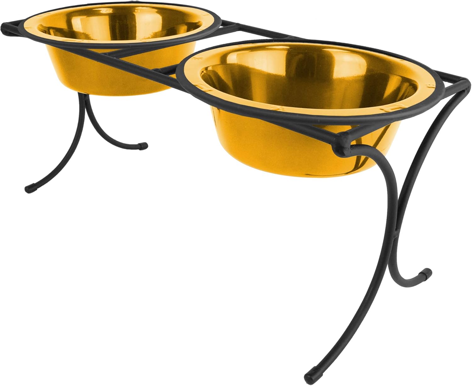 Platinum Pets 4 Cup Bistro Double Raised Feeder with Stainless Steel Wide Rimmed Bowls, 24 Karat Gold