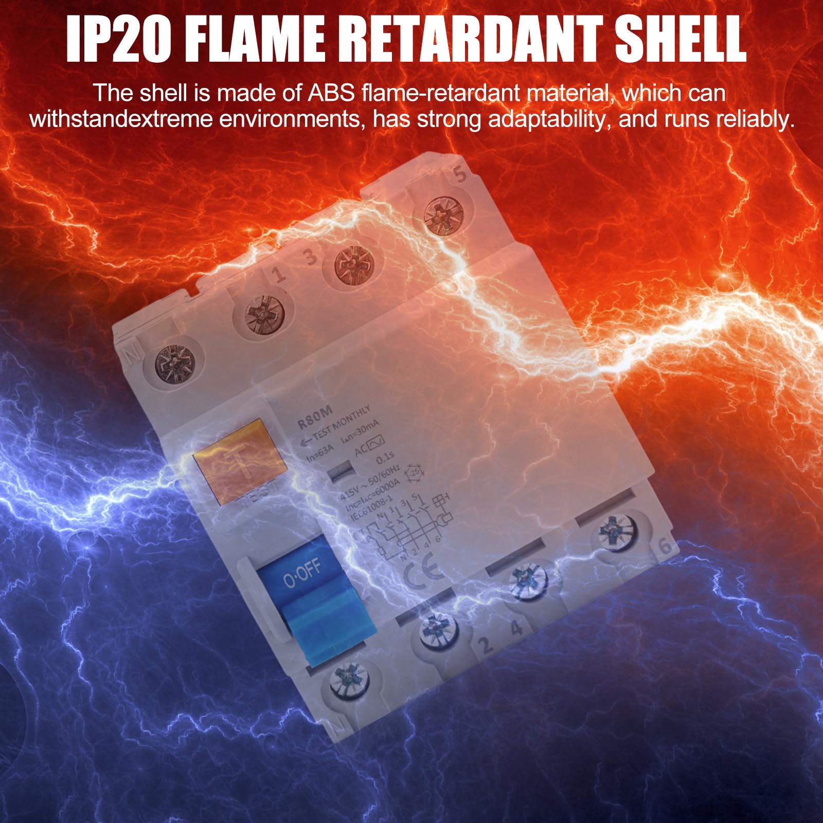 FI Schutzschalter 40A 30mA 4 Polig AC, Fehlerstromschutzschalter RCCB 400V, Allstromsensitiver Leitungsschutzschalter für Wallbox, Ladestation, Hausinstallation 4P 40A 0.03A