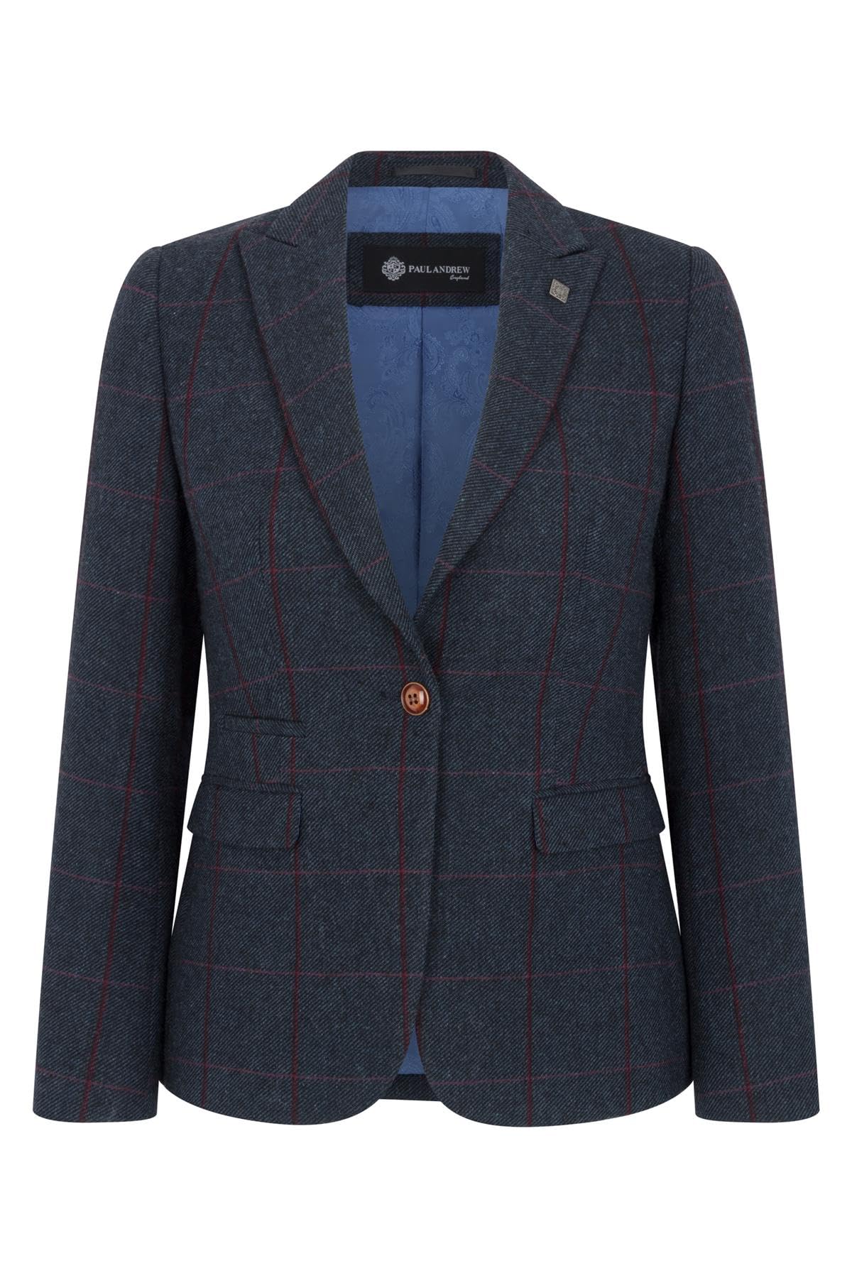 Truclothing Women's Navy Blazer Tweed Herringbone Checkered Tailored Fit Jacket - 12