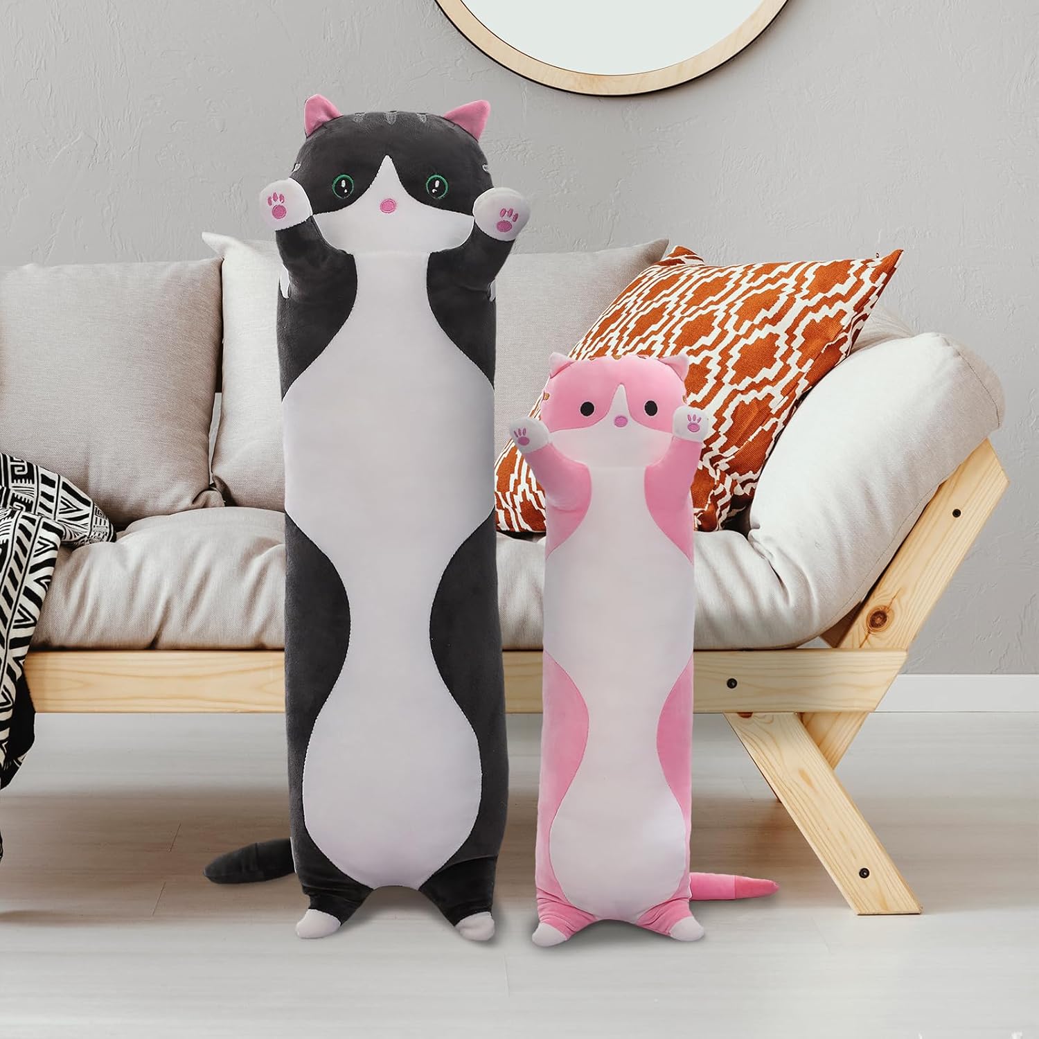 2 Pcs Long Cat Plush Pillow Cute Cat Body Pillow,Cat Stuffed Animals Soft Plushies Kawaii Stuffed Kitten Plush Toy Gift for Kids Girlfriend