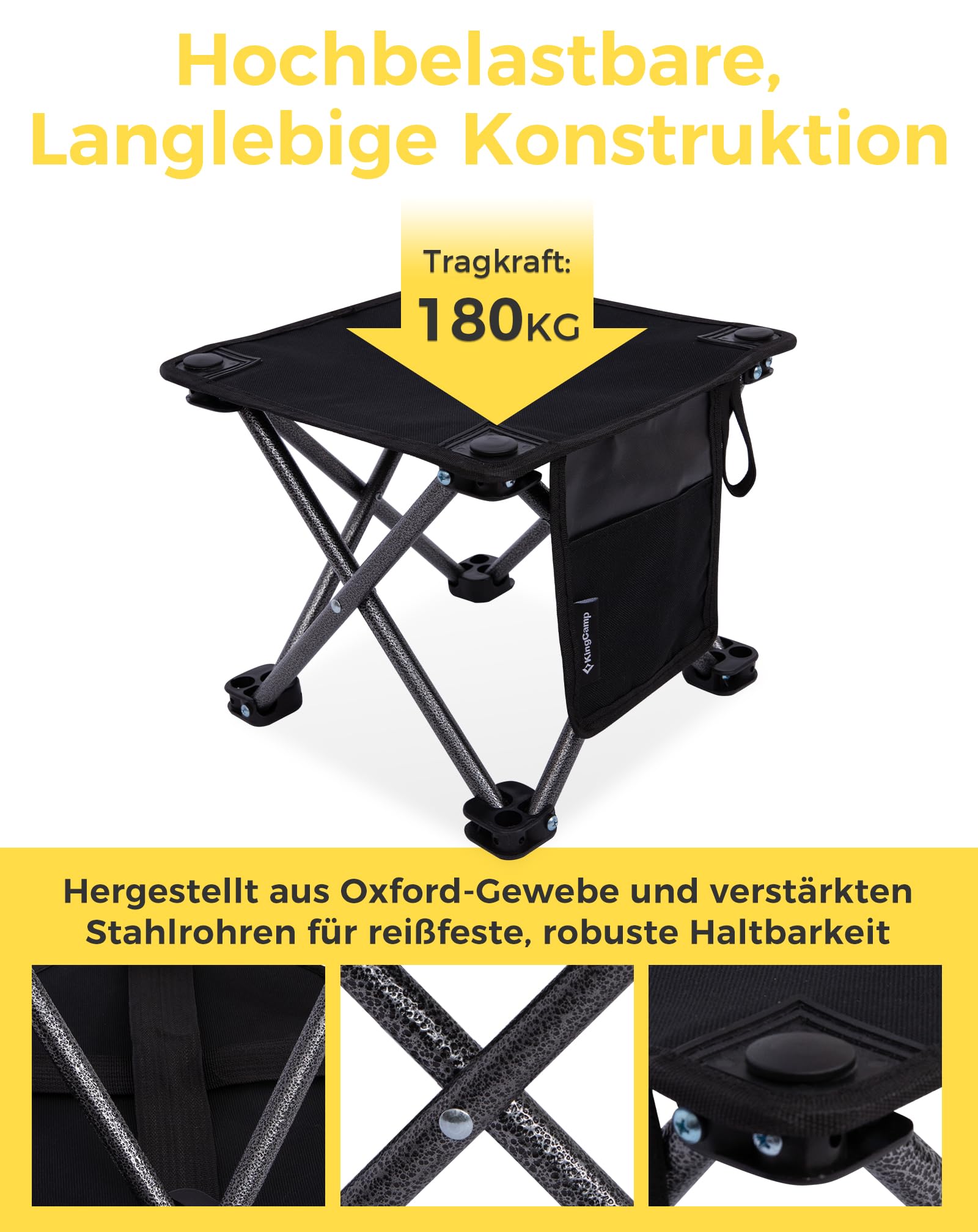 KingCamp Campinghocker 2er Set, Campinghocker Faltbar bis 180 kg Traglast, geeignet für Kinder und Erwachsene, Leichter Hocker für Angeln und Camping Outdoor Picknick Garten mit Tragetasche