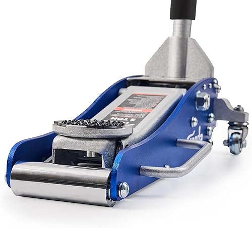 Miniatura 8 de TONDA Gato de piso, perfil bajo de 2 toneladas hidráulico de aluminio y acero para automóvil con sistema de bomba doble, elevación rápida, azul