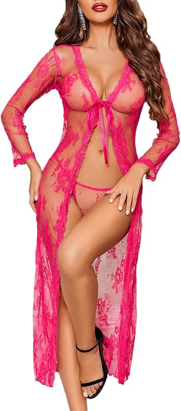 Avidlove Sheer Robe for Women Sexy Lingerie Coverup Mesh Bridal Nightwear | Sheer Mesh, Long Robe, Lace Floral Embroidery, Soft, Sexy Lingerie Coverup, Elegant Nightwear
