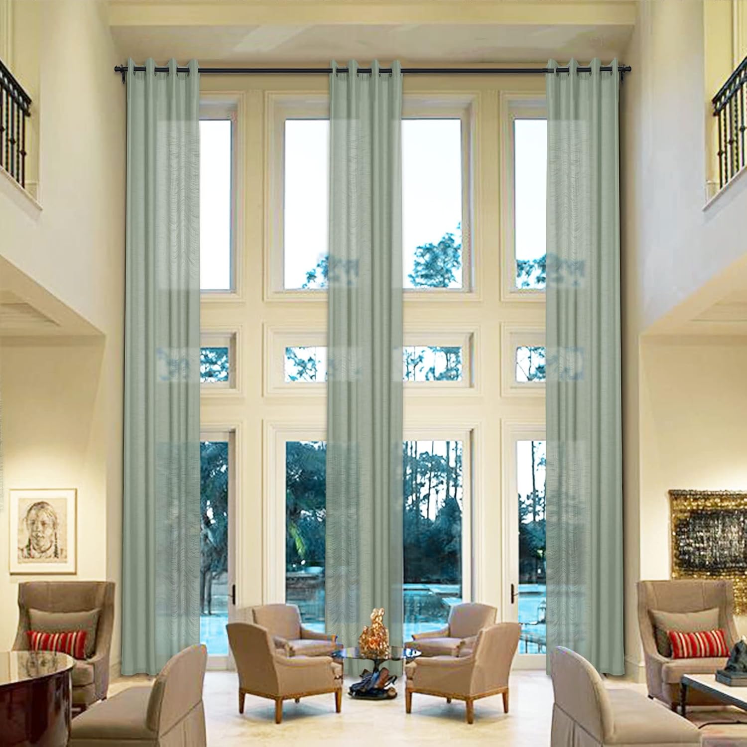 Fcosie Extra Long Curtains 10-24 ft Length, Linen Drapes for High Ceilings, Tall Curtains for High Living Room, Loft Drapes with Grommets Light Filtering Window Treatments (Sea Foam, 50" W x 156" L)