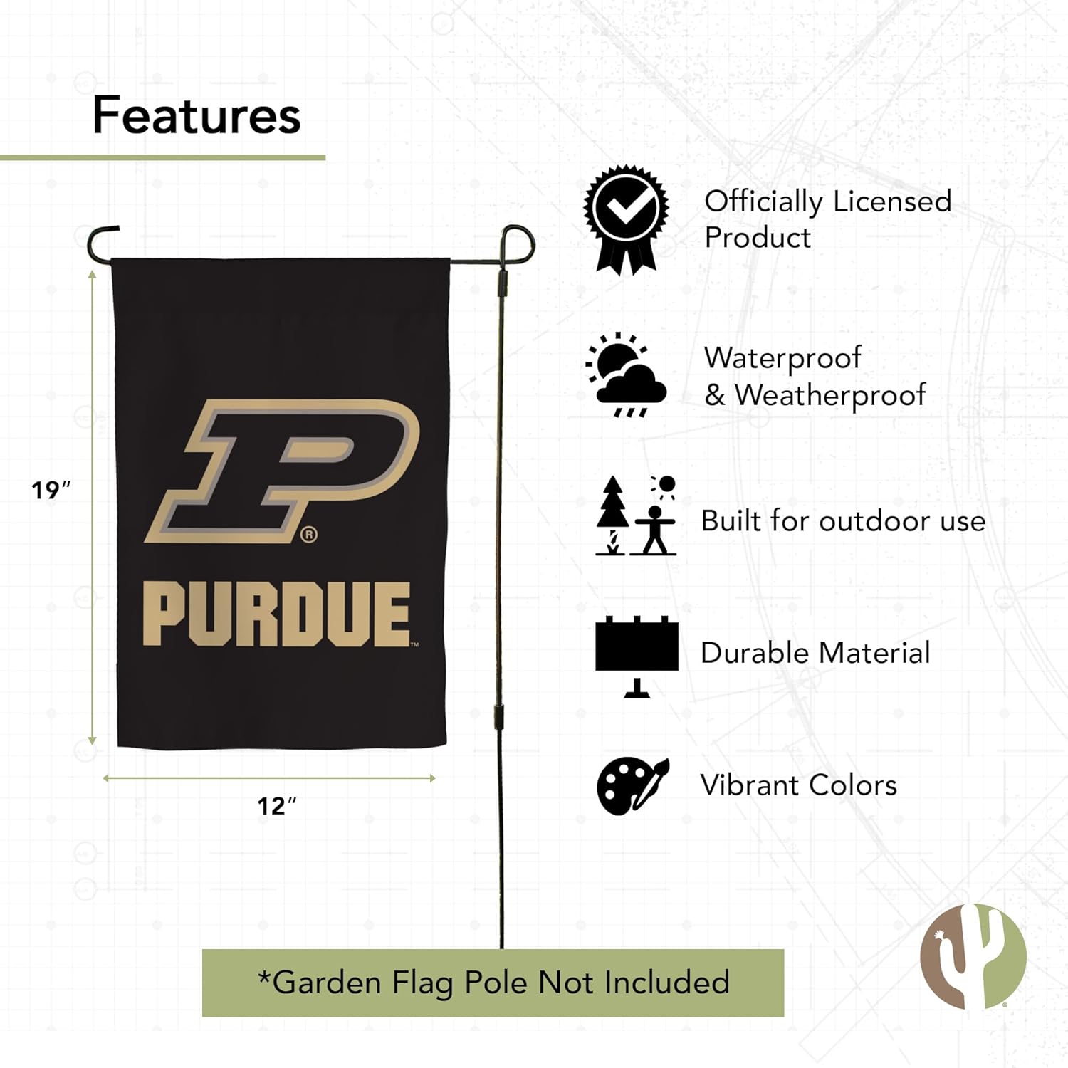 Desert Cactus Purdue University PU Garden Flag – 19 x 12 Inch Purdue Boilermakers Banner, for Outdoor Display and Events (Design F) - Image 4