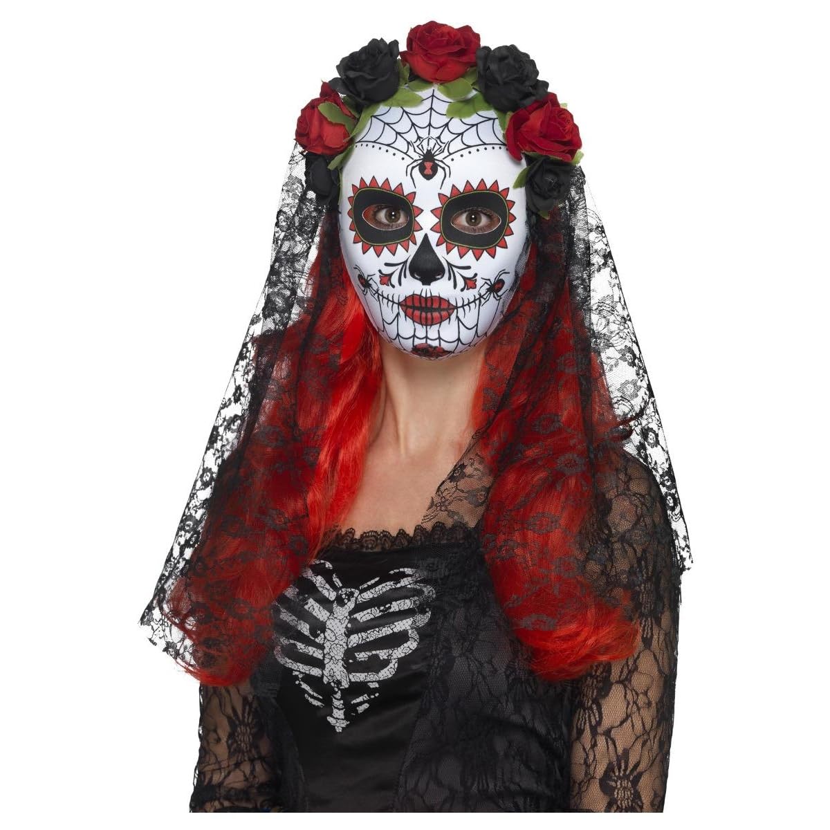Smiffys Aufblasbarer Day-of-the-Dead-Schädel – 100 Cm Großer Deko-Schädel Mit Blumendruck Zum Aufhängen