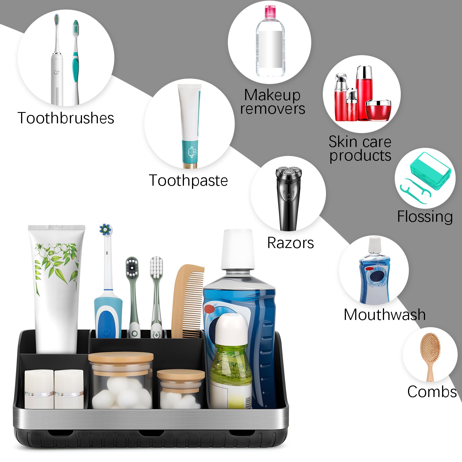 GFWARE Bathroom Organizers and Storage - Detachable 7 Slots Kids Electric Toothbrush and Toothpaste Holde Drainage for Bathroom Accessories Organization Counter Vanity Storage: Black