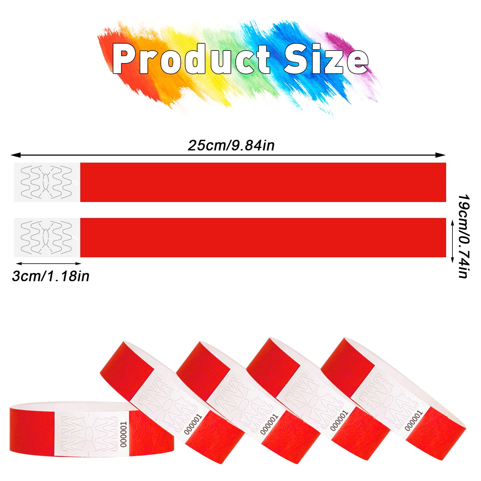 Tyvek - Pulseras para eventos – 2500 muñequeras impermeables de neón para eventos, conciertos, admisión a festivales, fiestas (rojo)