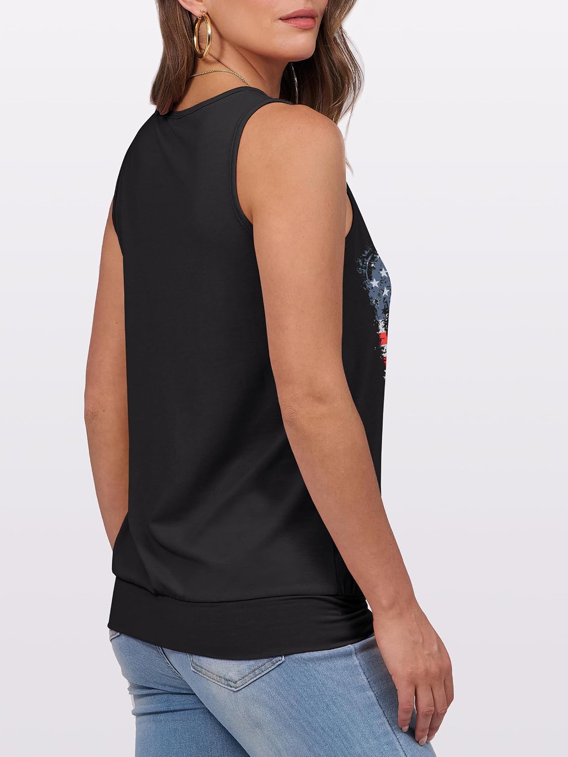 LOGENE American Flag Tank Tops for Women 4th of July Independence Day Summer Sleeveless V Neck Patriotic Basic Shirts Tees Black-Heart Large image 5