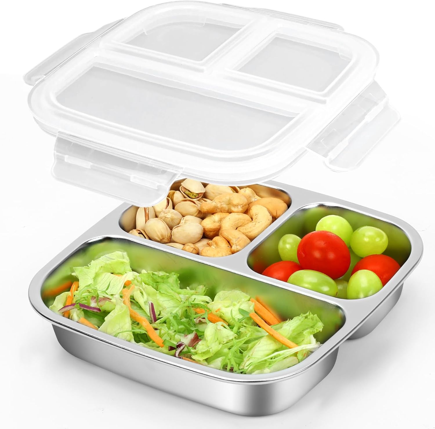 RAOOKIF Stainless Steel Snack Containers With Lids, 3 Compartment Leak-proof Bento Box, 20 oz Reusable Grab and Go Food Storage Containers for School, Home, Office, and Camping, Dishwasher-Safe - Image 8