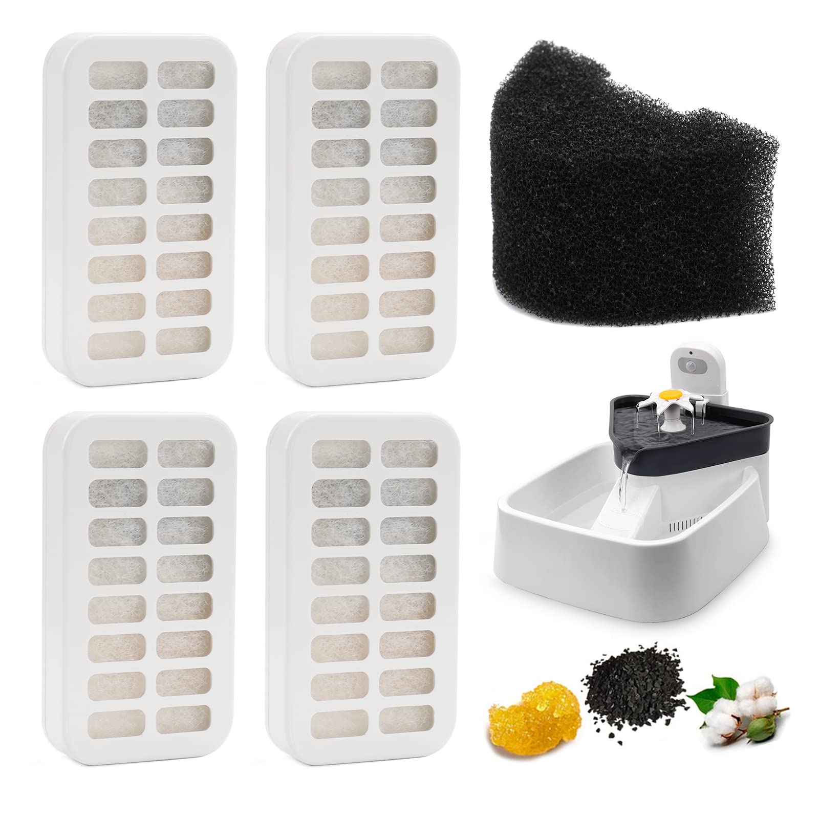 Shandus Cat water foutain Filter，granulated carbon(4 Pack)+ 1 Piece of Filter Cotton